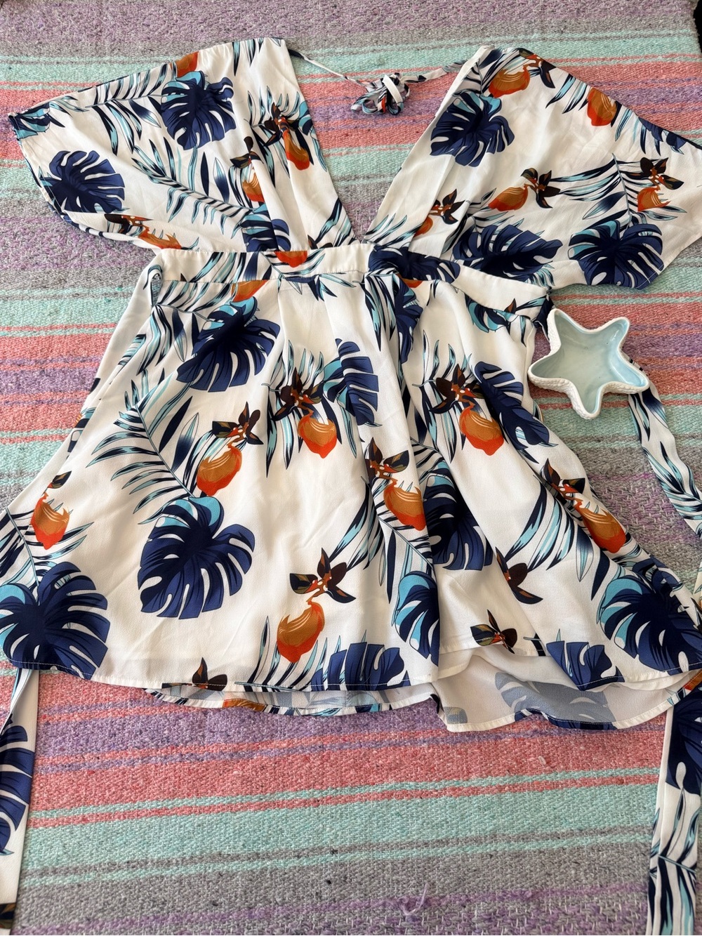 Boutique Tropical Print Dress XXL Faux Wrap Tie Back Vacation Resort